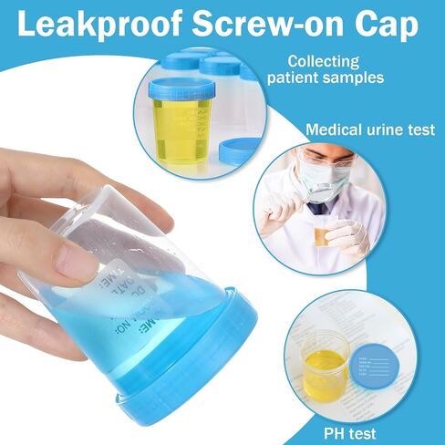100 Pack Disposable Urine Cup Specimen Cups with Lids and Tamper Evident Seal 4 oz Specimen Container Urine Sample Containers Urine Sample Cups for Collection and Testing(Blue Lids) in Saudi Arabia