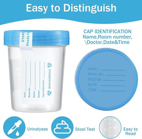 100 Pack Disposable Urine Cup Specimen Cups with Lids and Tamper Evident Seal 4 oz Specimen Container Urine Sample Containers Urine Sample Cups for Collection and Testing(Blue Lids) in Saudi Arabia