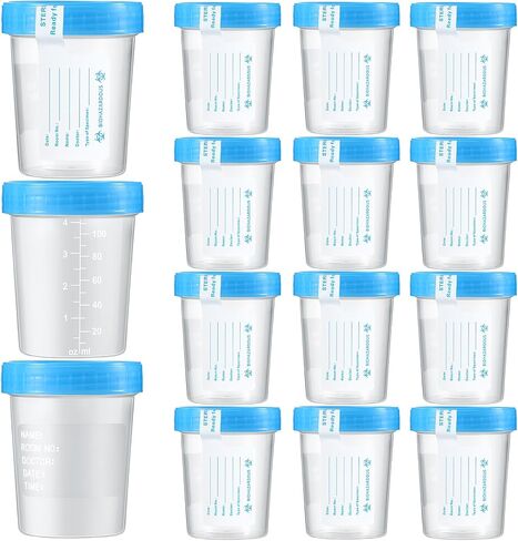 100 Pack Disposable Urine Cup Specimen Cups with Lids and Tamper Evident Seal 4 oz Specimen Container Urine Sample Containers Urine Sample Cups for Collection and Testing(Blue Lids) in Saudi Arabia