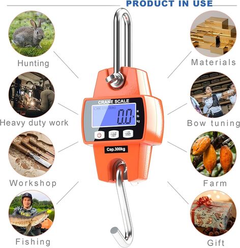 300kg / 660lb Portable Digital Crane Scale with Hooks, High Accuracy Heavy Duty Electronic Hanging Scale for Farm Hunting Fishing Outdoor (Orange) in Kuwait