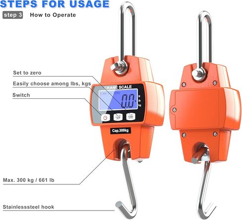 300kg / 660lb Portable Digital Crane Scale with Hooks, High Accuracy Heavy Duty Electronic Hanging Scale for Farm Hunting Fishing Outdoor (Orange) in Kuwait