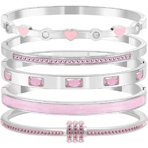 5-Piece Stackable Bangle Bracelet Set for Women - Stainless Steel with Pink Crystal Friendship & Love Heart Bracelet Jewelry Gift for Her in Kuwait