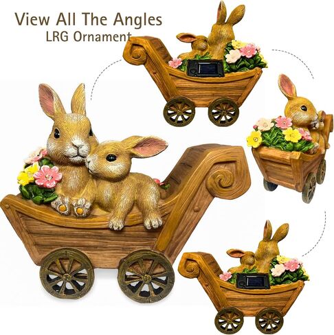 Pretmanns Solar Rabbit Garden تمثال - الأم والطفل الأرنب في الهواء الطلق مع مصابيح LED للفناء والزخارف والهدايا للنساء والأم - كبيرة in Kuwait