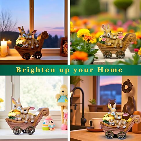 Pretmanns Solar Rabbit Garden تمثال - الأم والطفل الأرنب في الهواء الطلق مع مصابيح LED للفناء والزخارف والهدايا للنساء والأم - كبيرة in Kuwait