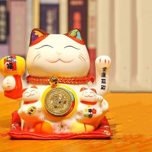 Pheyihe 5 Inch Lucky Cat Waving Arm Fortune Cat Statue,Maneki Neko Waving Arm for Home Decor,Birthday Gift,Business Opening,1PC in Saudi Arabia
