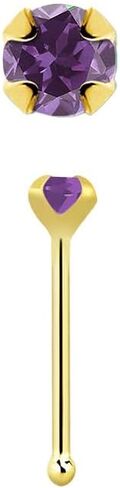 Satix 14K الذهب الصلب العظم أنف مسمار 22G حلقة الأنف الصغيرة شق الشقاق الأحجار الكريمة الحقيقية 2mm الحجر الأصلي الأزرار عظم أنف العظم 1/4 بوصة (6 مم) in Kuwait