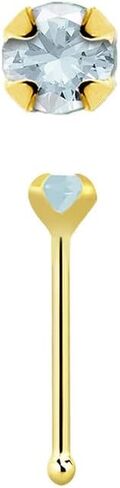 Satix 14K الذهب الصلب العظم أنف مسمار 22G حلقة الأنف الصغيرة شق الشقاق الأحجار الكريمة الحقيقية 2mm الحجر الأصلي الأزرار عظم أنف العظم 1/4 بوصة (6 مم) in Kuwait