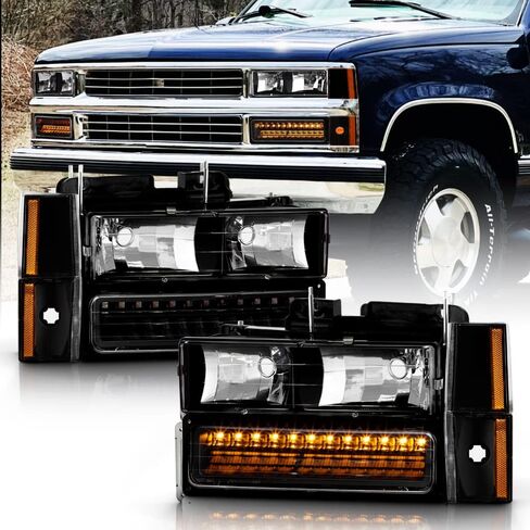 Acanii - لـ 88-93 Chevy Silverado C10 Suburban GMC Sierra المصابيح الأمامية+زاوية+LED LED LIGH in Saudi Arabia