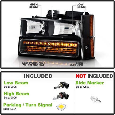 Acanii - لـ 88-93 Chevy Silverado C10 Suburban GMC Sierra المصابيح الأمامية+زاوية+LED LED LIGH in Saudi Arabia