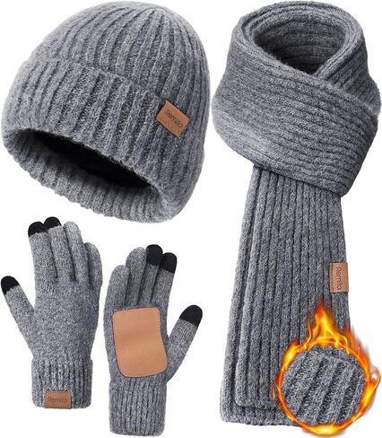 النساء الشتاء دافئ قبعة متماسكة قبعة شحنة طويلة وشاح الشاشة اللمسات مجموعة الصوف الجمجمة قبعة عيد الحب الهدايا للرجال النساء في سن المراهقة in Kuwait