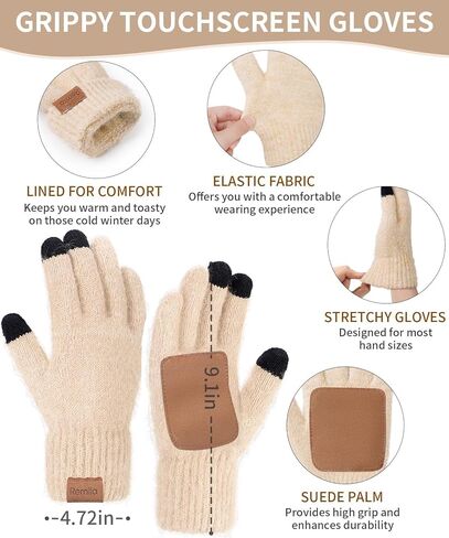 النساء الشتاء دافئ قبعة متماسكة قبعة شحنة طويلة وشاح الشاشة اللمسات مجموعة الصوف الجمجمة قبعة عيد الحب الهدايا للرجال النساء في سن المراهقة in Kuwait