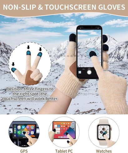 النساء الشتاء دافئ قبعة متماسكة قبعة شحنة طويلة وشاح الشاشة اللمسات مجموعة الصوف الجمجمة قبعة عيد الحب الهدايا للرجال النساء في سن المراهقة in Kuwait