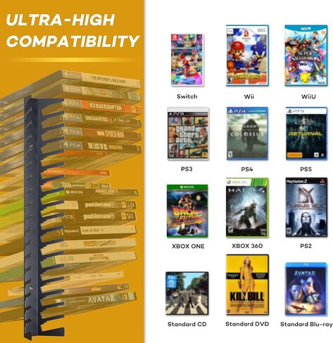 Funturbo Video Game Storage Wall Mount Game Case Holder, Metal Wall Mounted Media Storage Shelves for PS, Xbox, Switch Game Organizer (4-Pack) in Saudi Arabia