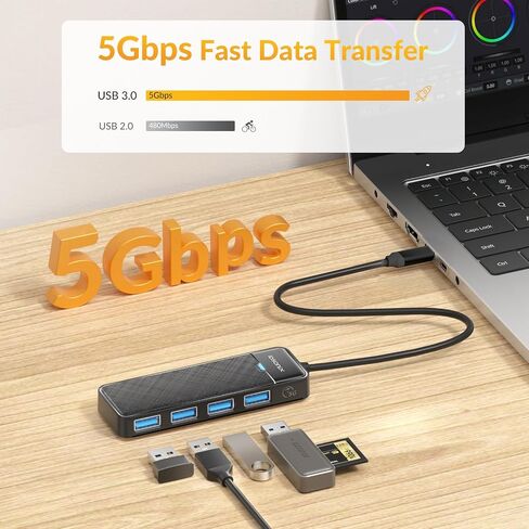 IDSONIX USB3.0 HUB 4-PORT USB Splitter Ultra Slim Multiport Extender لسطح المكتب ، الكمبيوتر المحمول ، Xbox ، محرك أقراص محرك الأقراص ، HDD ، وحدة التحكم ، الطابعة ، الكمبيوتر ، لوحات المفاتيح ، الماوس [شحن غير مدعوم] (كابل 6 قدم) in Kuwait
