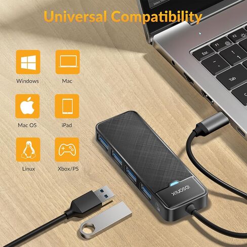 IDSONIX USB3.0 HUB 4-PORT USB Splitter Ultra Slim Multiport Extender لسطح المكتب ، الكمبيوتر المحمول ، Xbox ، محرك أقراص محرك الأقراص ، HDD ، وحدة التحكم ، الطابعة ، الكمبيوتر ، لوحات المفاتيح ، الماوس [شحن غير مدعوم] (كابل 6 قدم) in Kuwait