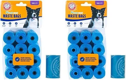 Arm & Hammer Easy-Tear Disposable Dog And Cat Waste Bags With Activated Baking Soda, 180 Dog Poop Bags, 9 x 14 Inches in Kuwait