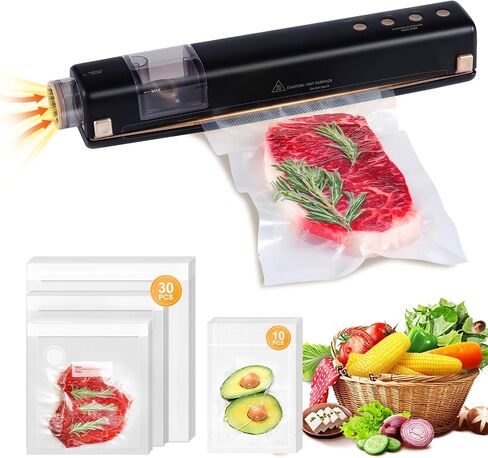 Vacuum Sealer with 40 Bags, 2 IN 1 Full Automatic Handheld and Countertop Sealer for Dry Moist Food, Built-in Magnetic Base&Cutter, for Sous Vide and Mason Jars, Viewing Tank, Compact, Beige in Saudi Arabia