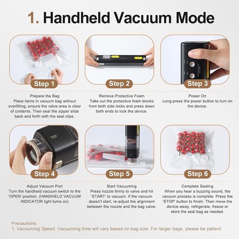 Vacuum Sealer with 40 Bags, 2 IN 1 Full Automatic Handheld and Countertop Sealer for Dry Moist Food, Built-in Magnetic Base&Cutter, for Sous Vide and Mason Jars, Viewing Tank, Compact, Beige in Saudi Arabia