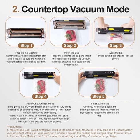 Vacuum Sealer with 40 Bags, 2 IN 1 Full Automatic Handheld and Countertop Sealer for Dry Moist Food, Built-in Magnetic Base&Cutter, for Sous Vide and Mason Jars, Viewing Tank, Compact, Beige in Saudi Arabia