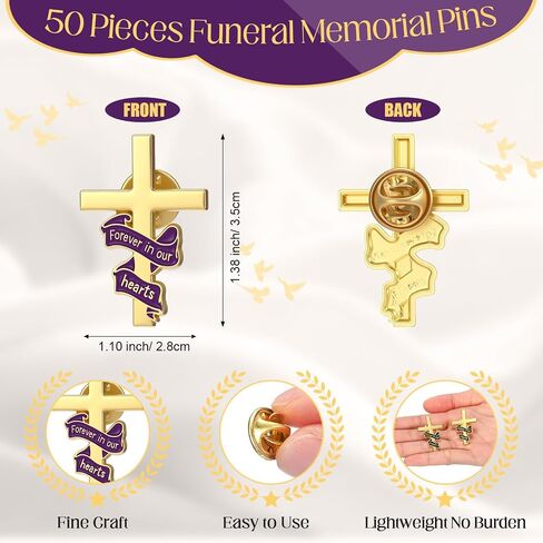 Misdary 50 Pcs Funeral Favor for Guest Funeral Cross Ribbon Pins Memorial Lapel Brooch Forever in Our Hearts Religious Christian Celebration of Life Gift for Mourning Remembrance Day in Saudi Arabia