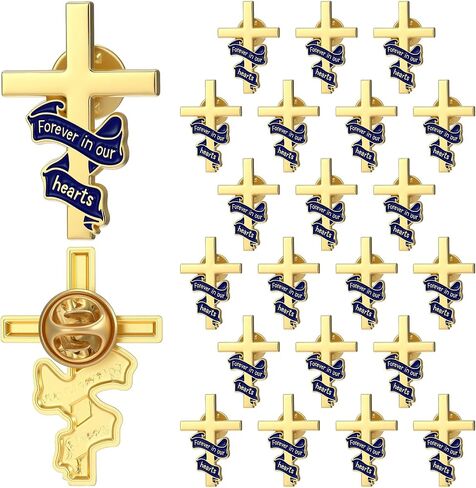 Misdary 50 Pcs Funeral Favor for Guest Funeral Cross Ribbon Pins Memorial Lapel Brooch Forever in Our Hearts Religious Christian Celebration of Life Gift for Mourning Remembrance Day in Saudi Arabia