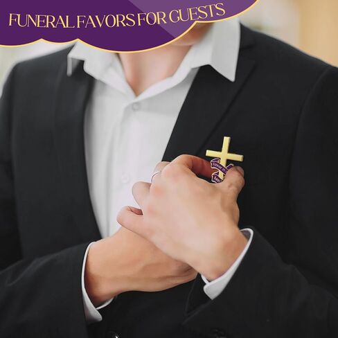 Misdary 50 Pcs Funeral Favor for Guest Funeral Cross Ribbon Pins Memorial Lapel Brooch Forever in Our Hearts Religious Christian Celebration of Life Gift for Mourning Remembrance Day in Saudi Arabia