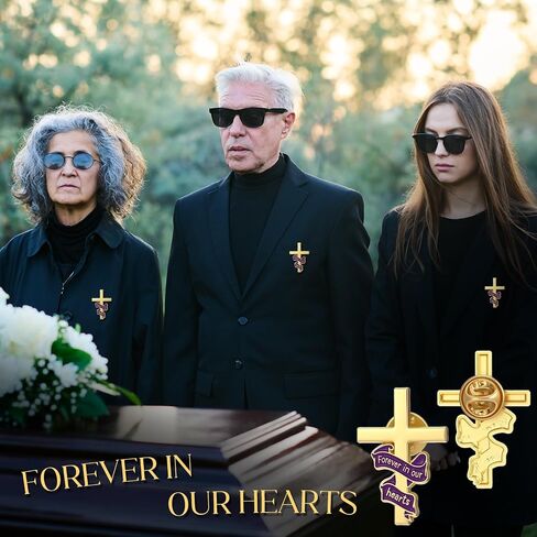 Misdary 50 Pcs Funeral Favor for Guest Funeral Cross Ribbon Pins Memorial Lapel Brooch Forever in Our Hearts Religious Christian Celebration of Life Gift for Mourning Remembrance Day in Saudi Arabia