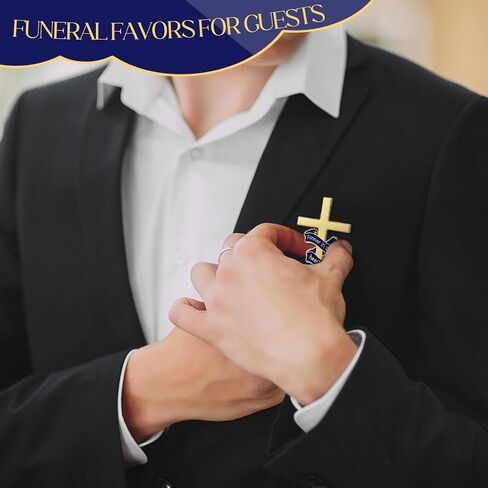Misdary 50 Pcs Funeral Favor for Guest Funeral Cross Ribbon Pins Memorial Lapel Brooch Forever in Our Hearts Religious Christian Celebration of Life Gift for Mourning Remembrance Day in Saudi Arabia
