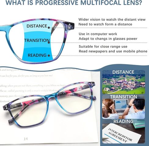 Progressive Multifocus Reading Glasses for Women Men Blue Light Blocking Anti Eyestrain Readers in Saudi Arabia