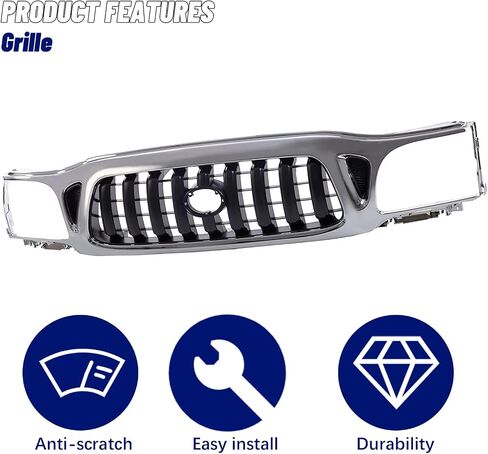 Front Grille Grill Assembly With Chrome Frame Shell With Black Insert Compatible With Toyota Tacoma 2001 2002 2003 2004 Pickup Truck in Kuwait