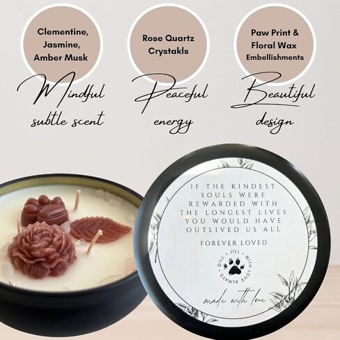 PAW يطبع الشمعة التذكارية للحيوانات الأليفة ، هدية تعاطف مع الحيوانات الأليفة ، النصب التذكاري للقطط ، قوس قوس قزح جسر الكلاب التذكاري هدايا خالية من البارافين 100 ٪ من شمع الصويا الطبيعي مع الكوارتز الصافية وعين النمر وحبوب القهوة in Kuwait