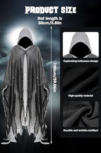 Halloween Scary Grim Reaper Costume Hooded Cape Medieval Renaissance Robe Adult Masquerade Party Cosplay Props in Saudi Arabia