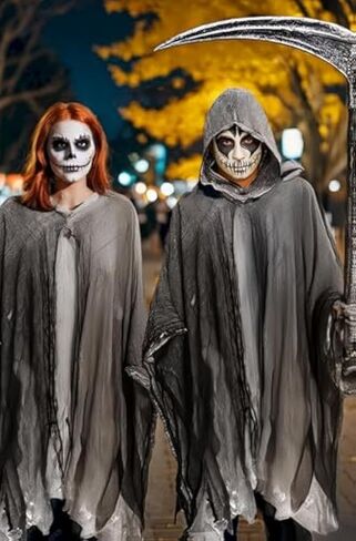 Halloween Scary Grim Reaper Costume Hooded Cape Medieval Renaissance Robe Adult Masquerade Party Cosplay Props in Saudi Arabia