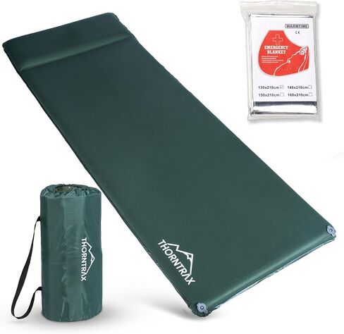 Throntrax Camping Sleeping Pad - Ultralight Camping Mat with Pillow Built-in - 3.1" Thick | Self-Inflating & Suitable for All Seasons - Compact Sleeping Pad for Camping - Green in Kuwait
