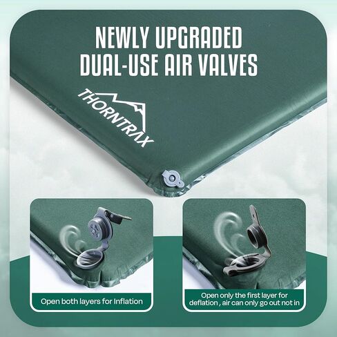 Throntrax Camping Sleeping Pad - Ultralight Camping Mat with Pillow Built-in - 3.1" Thick | Self-Inflating & Suitable for All Seasons - Compact Sleeping Pad for Camping - Green in Kuwait