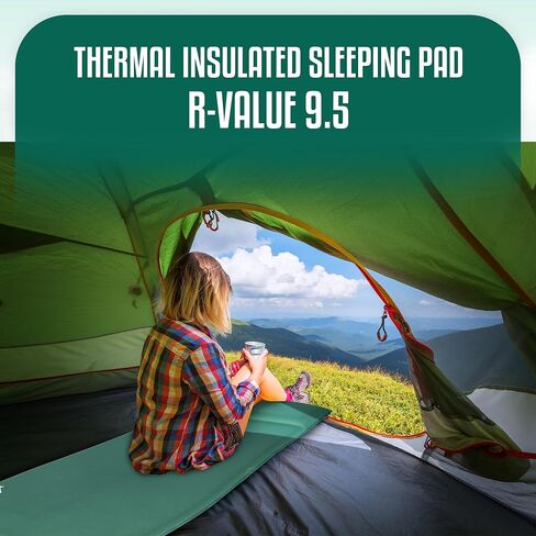 Throntrax Camping Sleeping Pad - Ultralight Camping Mat with Pillow Built-in - 3.1" Thick | Self-Inflating & Suitable for All Seasons - Compact Sleeping Pad for Camping - Green in Kuwait
