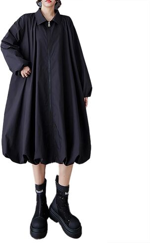 ellazhu Women's Dress Lapel Long Lantern Sleeve Pocket Elastic Hem Convertible Solid Color GZ463 in Kuwait