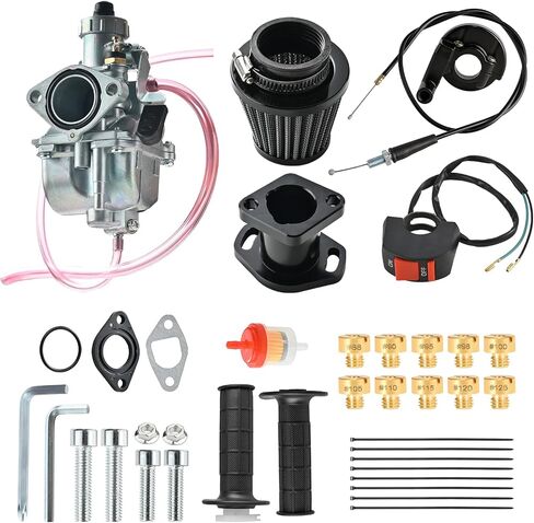 VM22 Carburetor Carb Predator 212CC Carburetor Throttle Cable Cable Clips and Cable Set 22 Mm/0.87 مع مرشح هواء 38 ملم ومجموعة 26 مم أنابيب الطائرات الرئيسية (أسود) in Kuwait