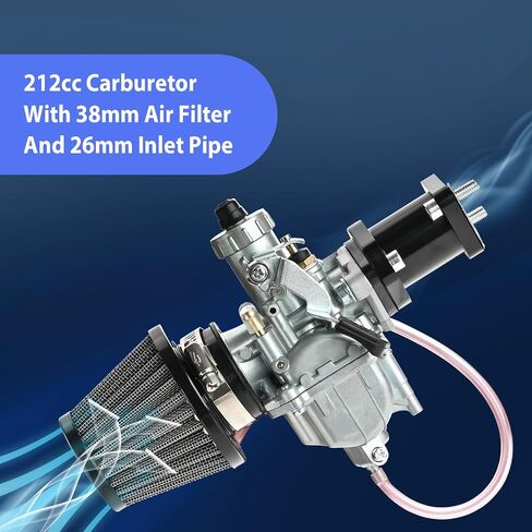 VM22 Carburetor Carb Predator 212CC Carburetor Throttle Cable Cable Clips and Cable Set 22 Mm/0.87 مع مرشح هواء 38 ملم ومجموعة 26 مم أنابيب الطائرات الرئيسية (أسود) in Kuwait