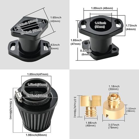 VM22 Carburetor Carb Predator 212CC Carburetor Throttle Cable Cable Clips and Cable Set 22 Mm/0.87 مع مرشح هواء 38 ملم ومجموعة 26 مم أنابيب الطائرات الرئيسية (أسود) in Kuwait