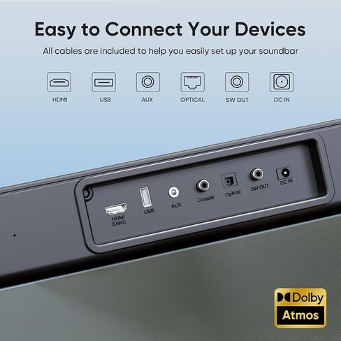 2.1 ch Soundbar with subwoofer, Dolby Digital 200W Sound Bars TV Speaker Home Theater Audio Surround Sound System, HDMI eARC/Bluetooth/DSP/Remote Control External Speakers for Smart TVs in Saudi Arabia