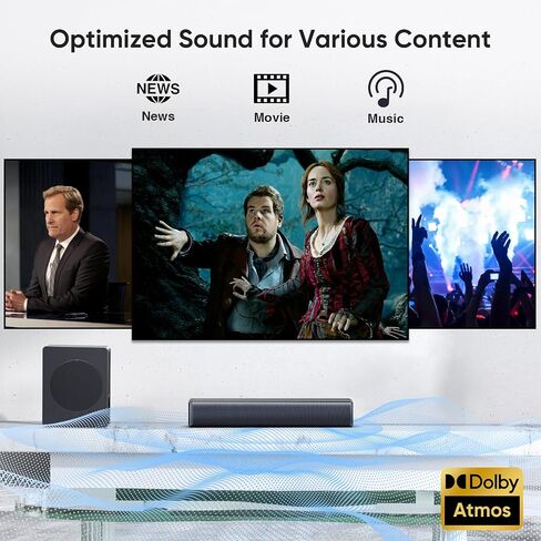 2.1 ch Soundbar with subwoofer, Dolby Digital 200W Sound Bars TV Speaker Home Theater Audio Surround Sound System, HDMI eARC/Bluetooth/DSP/Remote Control External Speakers for Smart TVs in Saudi Arabia