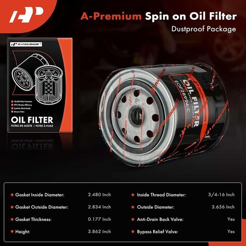 A-Premium 10K Miles Protection Spin On Oil Filter Compatible with Volkswagen Passat 1998-2005 & Audi A4 1996-2005, A6 1995-2004, A6 Quattro, Allroad Quattro, Cabriolet, S4, 90, 90 Quattro, A4 Quattro in Saudi Arabia