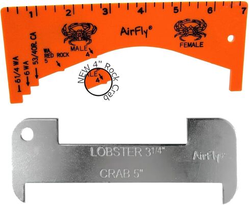 AirFly Aluminum Lobster and Blue Crab Gauge for California, Maine, MA, NH, RI, CT, MP, AL, FL, GA, MD, VA, NC, SC, LA, TX, Canada, 5", 3 1/4". Designed in San Francisco, USA in Saudi Arabia