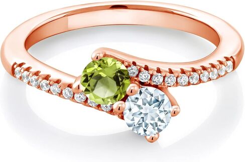 GEM Stone King 18K Rose Gold Placed Green Green Peridot و Sky Blue Aquamarine Ring for Women (0.79 CTTW ، Gemstone August Birthstone ، Round 4mm ، متوفر في الحجم 5 ، 6 ، 7 ، 8 ، 9) in Saudi Arabia
