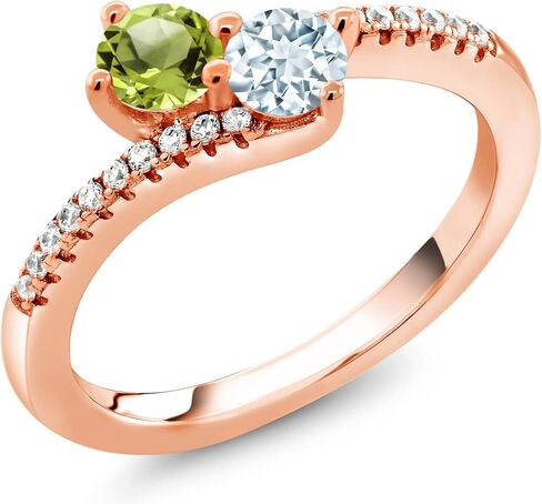 GEM Stone King 18K Rose Gold Placed Green Green Peridot و Sky Blue Aquamarine Ring for Women (0.79 CTTW ، Gemstone August Birthstone ، Round 4mm ، متوفر في الحجم 5 ، 6 ، 7 ، 8 ، 9) in Saudi Arabia