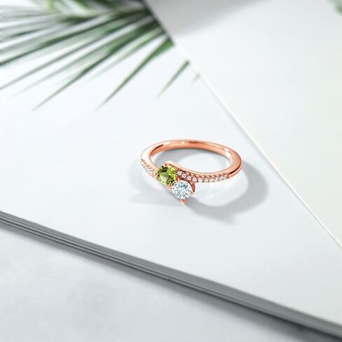 GEM Stone King 18K Rose Gold Placed Green Green Peridot و Sky Blue Aquamarine Ring for Women (0.79 CTTW ، Gemstone August Birthstone ، Round 4mm ، متوفر في الحجم 5 ، 6 ، 7 ، 8 ، 9) in Saudi Arabia