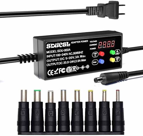 4-Button Adjustable DC Power Supply 5-12V 0.1A-3A, UL Listed, 8 DC Tips & 24H Timer, Compact Design for Home/Office in Saudi Arabia