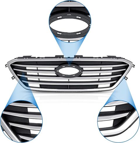 PartsFlow Front Bumper Grille Chrome Grill Assembly For 2015 2016 2017 Hyundai Sonata HY1200174 in Kuwait