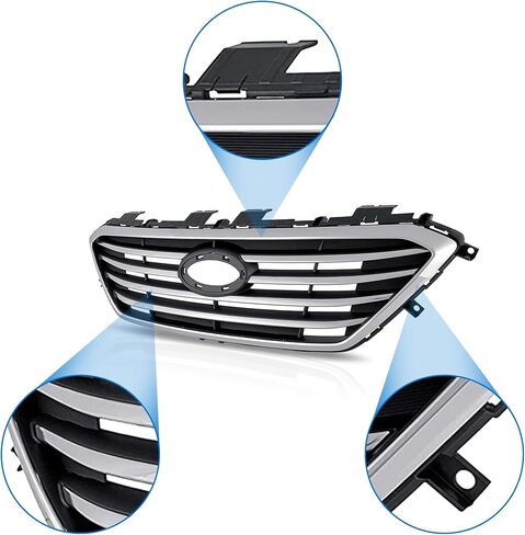 PartsFlow Front Bumper Grille Chrome Grill Assembly For 2015 2016 2017 Hyundai Sonata HY1200174 in Kuwait